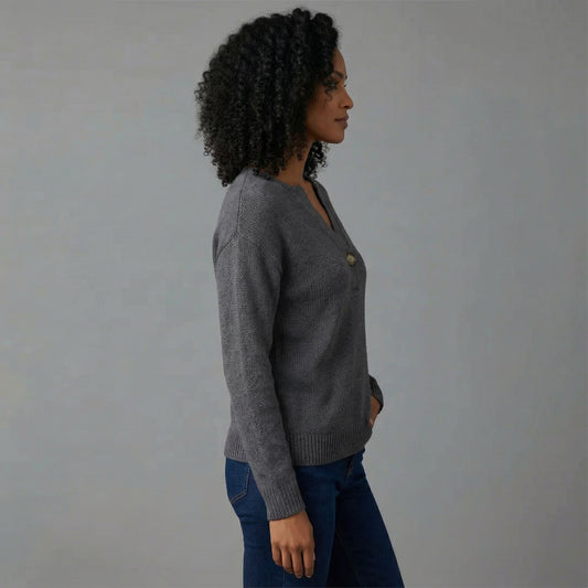 Elara Buttoned V-Neck Knit Top
