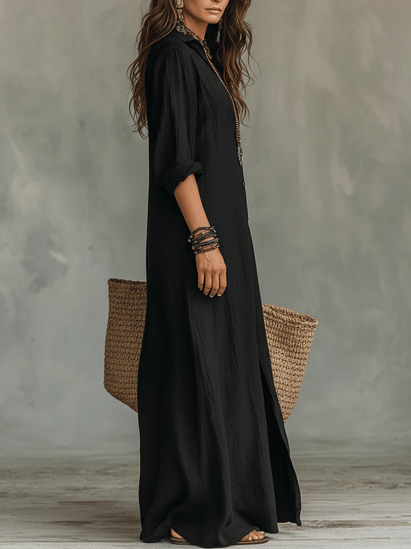 Maxi Shirt Dress with Button-Front for Women