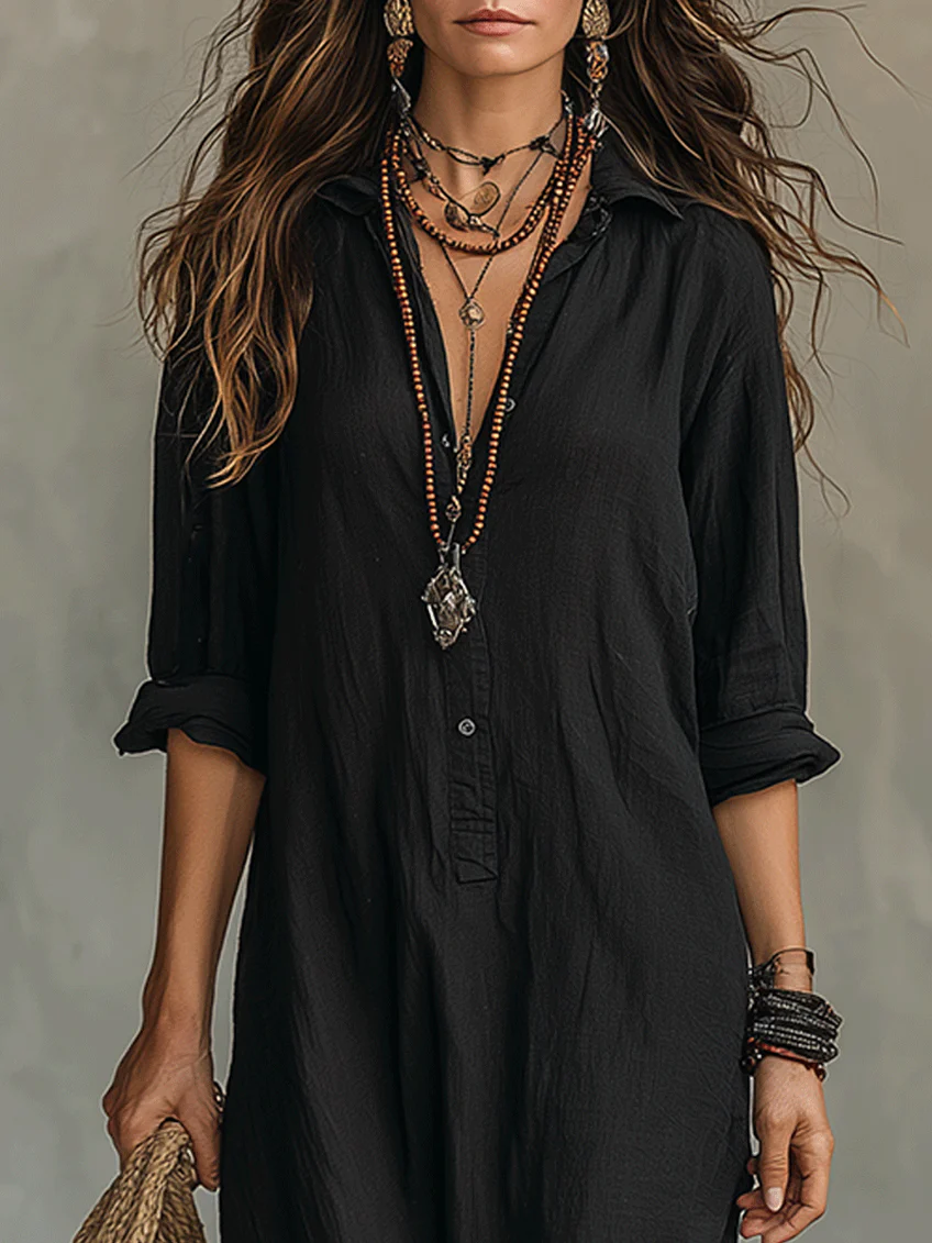 Maxi Shirt Dress with Button-Front for Women