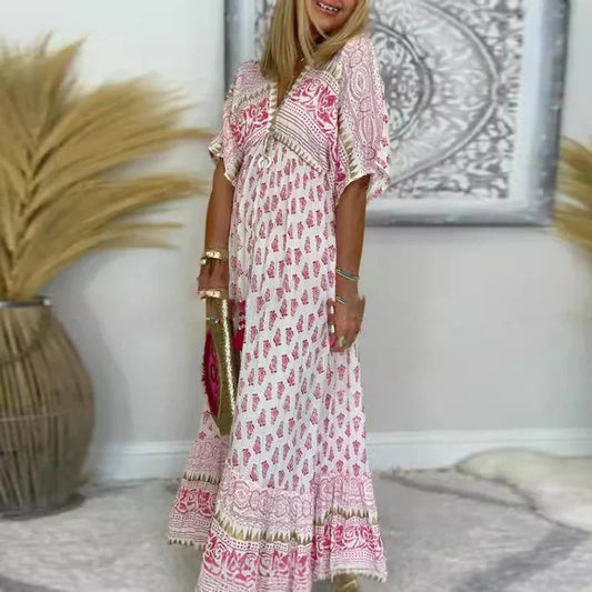Amelia | Boho Tassel Detail Short Sleeve Maxi Dress